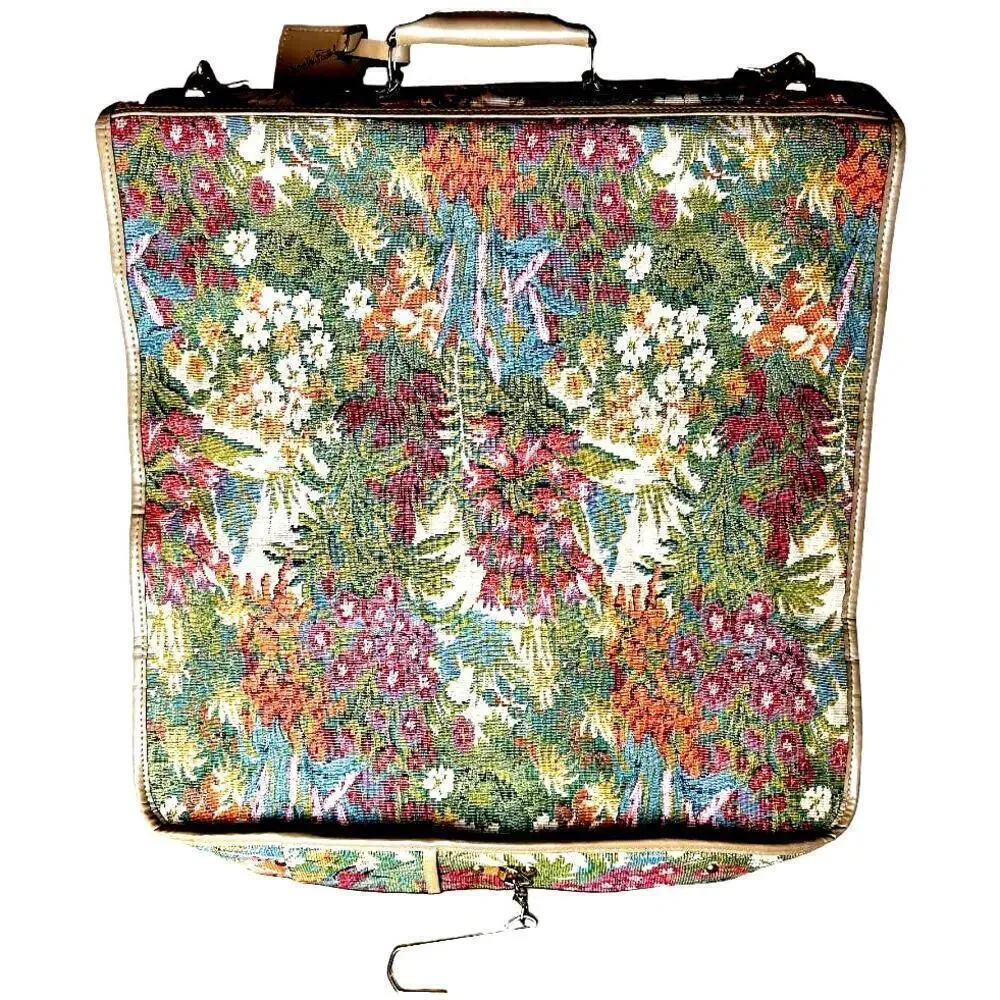 Vng DVF Green Floral Tapestry Suitcase Carry On Bag Dress Suit Luggage 23